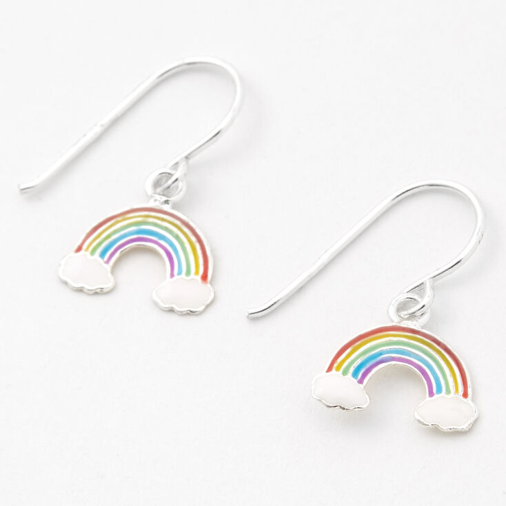 Sterling Silver 0.5&quot; Rainbow Drop Earrings,