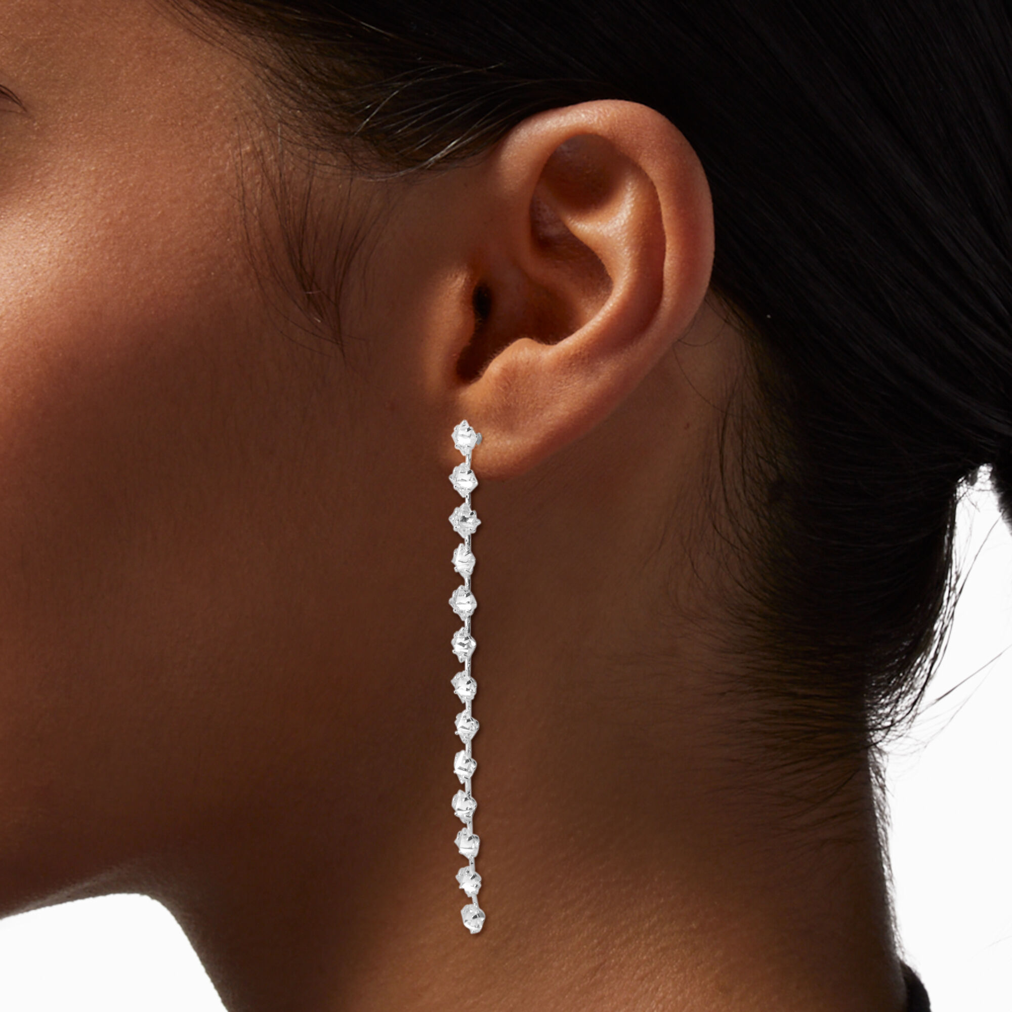 Silver-tone Cubic Zirconia Snake Diamond 3.5" Linear Drop Earrings,
