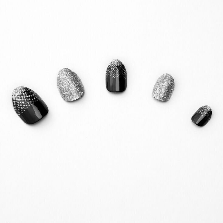 Black &amp; Silver Gradient Stiletto Press On Faux Nail Set - 24 Pack,
