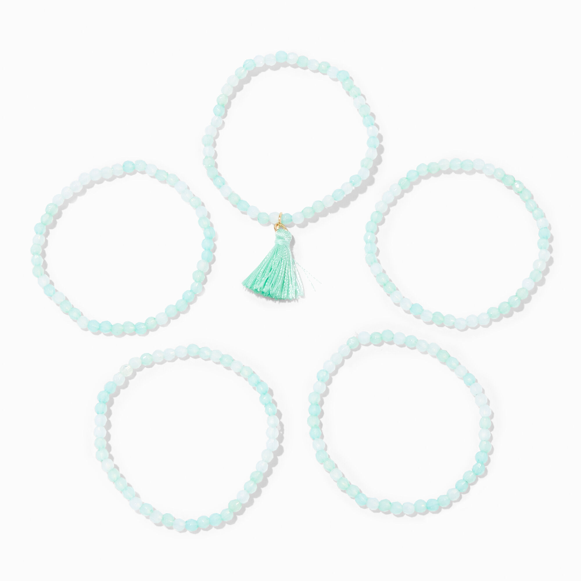 View Claires Tassel Beaded Stretch Bracelets 5 Pack Mint information