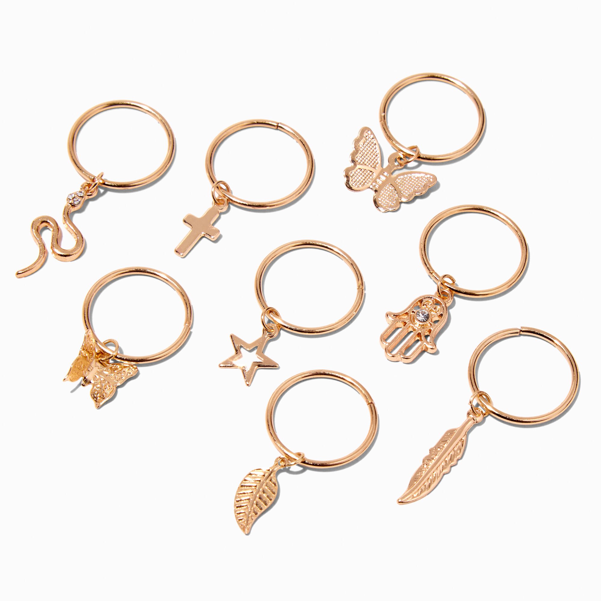 View Claires Icon Hair Rings 8 Pack Gold information