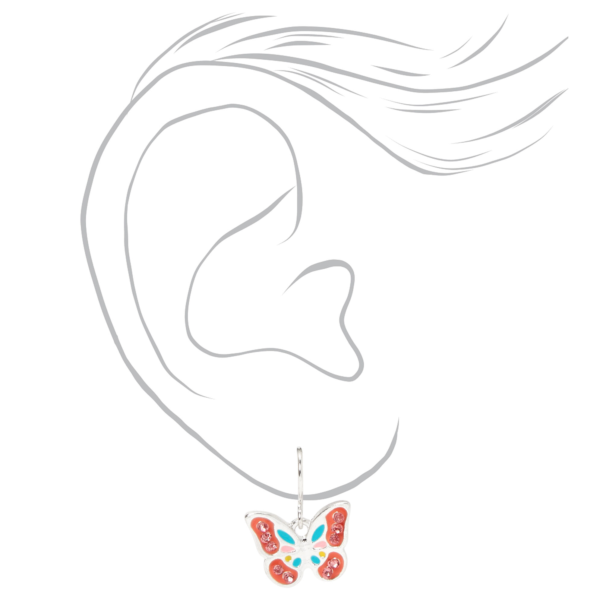 Silver 0.75" Enamel Butterfly Drop Earrings,