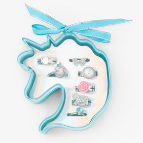 Claire&#39;s Club Blue Unicorn Box Rings - 7 Pack,