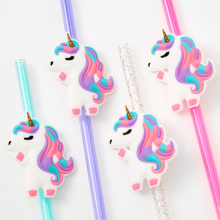 Rainbow Plastic Unicorn Straws - 4 Pack,