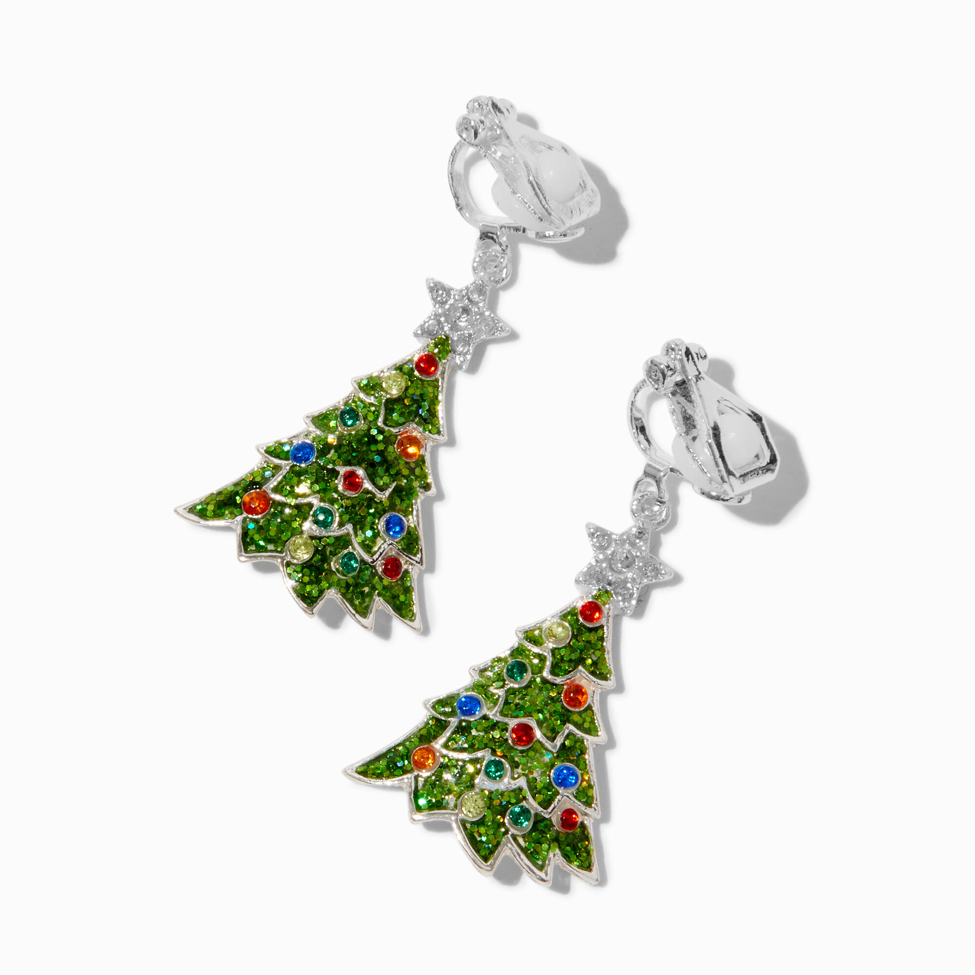 View Claires Rhinestone Christmas Tree ClipOn Stud Earrings Silver information