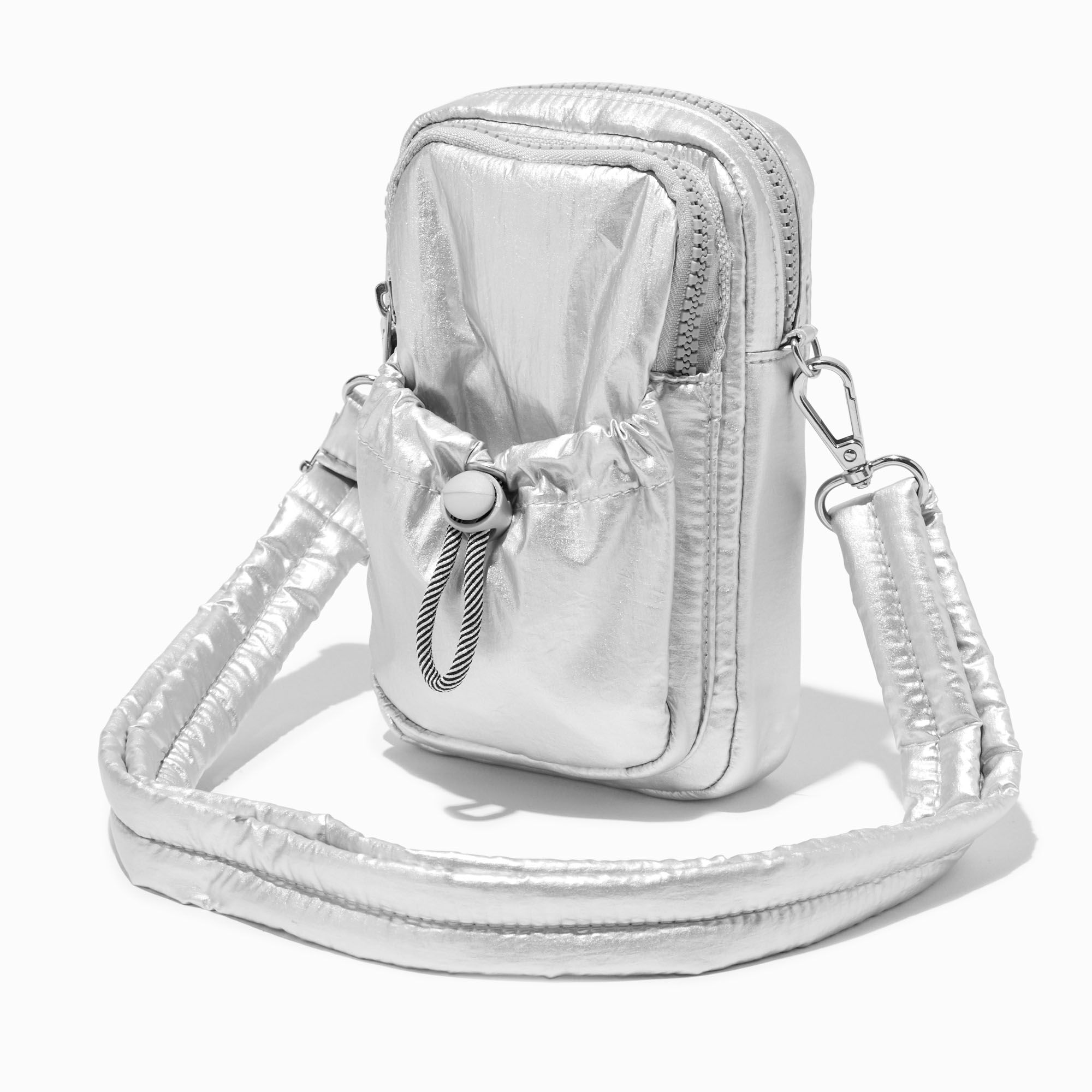 Silver Nylon Crossbody Bag,