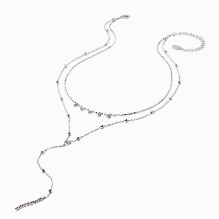 Silver-tone Cubic Zirconia Confetti Multi-Strand Y-Neck Necklace,