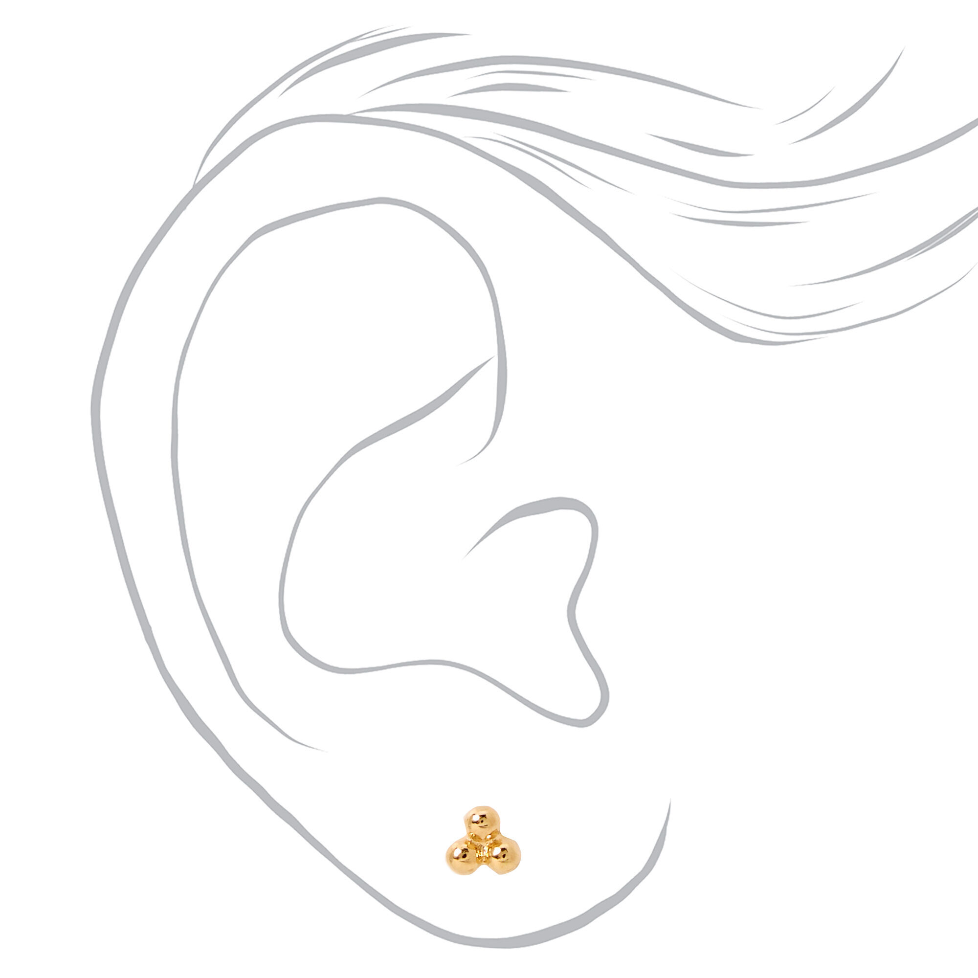 18k Gold Plated One Triple Ball Stud Earring,