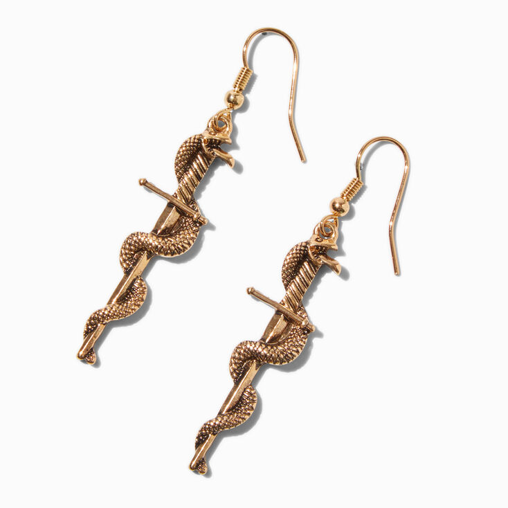 Pendantes 6&nbsp;cm serpent dague couleur dor&eacute;e,