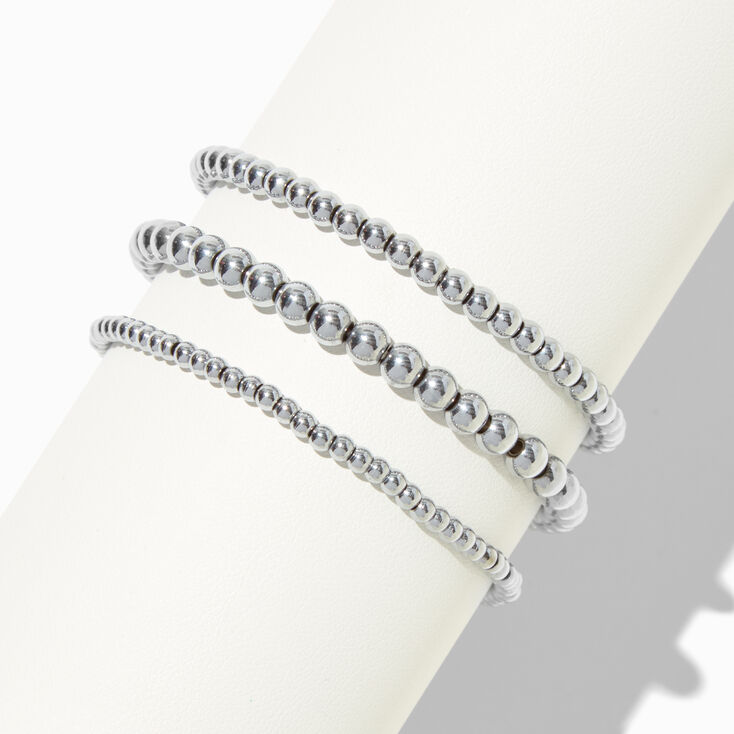Silver-tone Stainless Steel Graduated Ball Stretch Bracelets - 3 Pack,