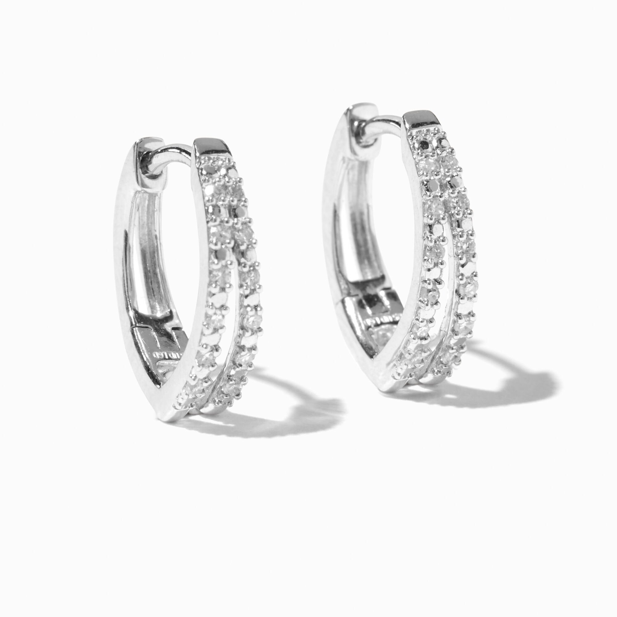 View C Luxe By Claires 110 Ct Tw Laboratory Grown Diamond 10MM Embellished Double Hoop Earrings Silver information