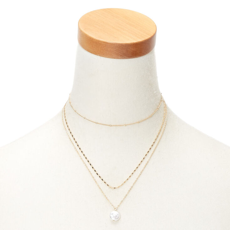 Claire's Collier multi-rangs en perles d'imitation plates couleur doré