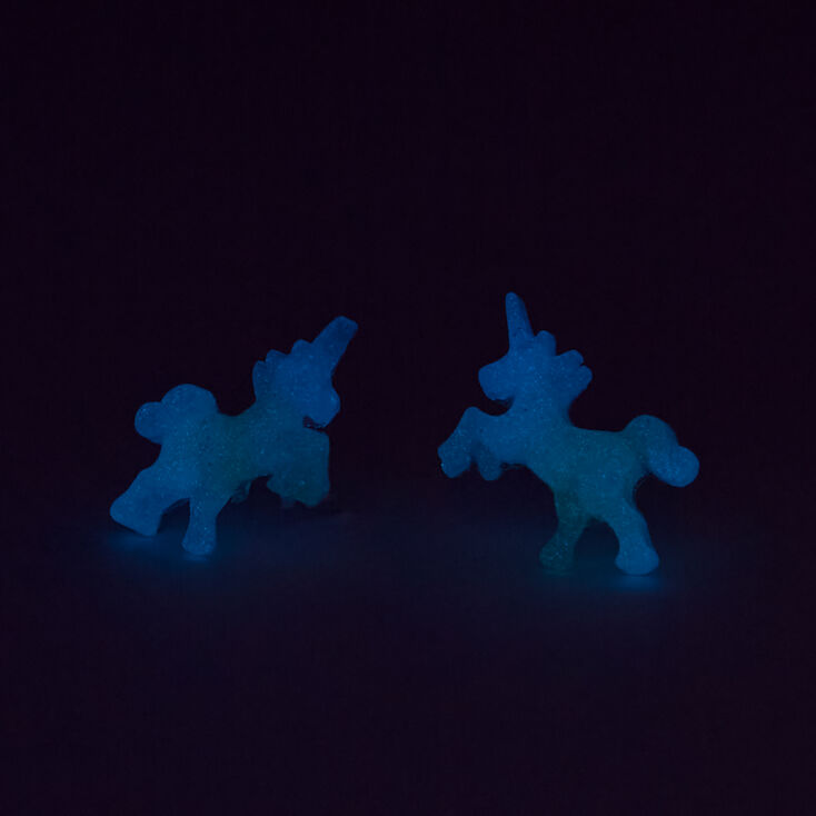 Sterling Silver Glow in the Dark Rainbow Unicorn Stud Earrings,