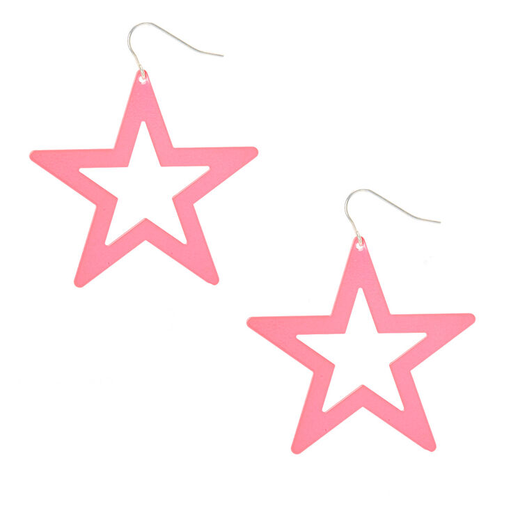 Neon Star Drop Earrings - Pink,