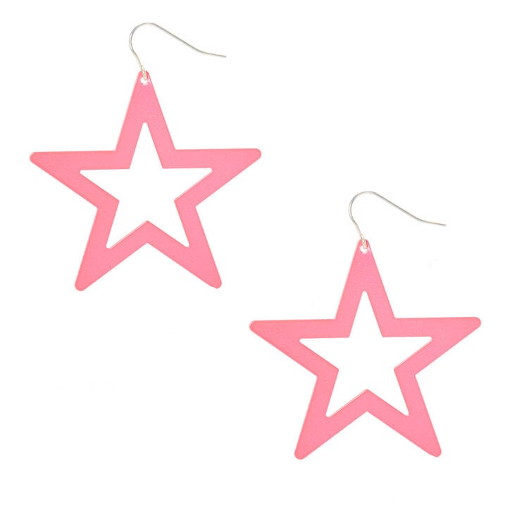 Neon Star Drop Earrings - Pink,
