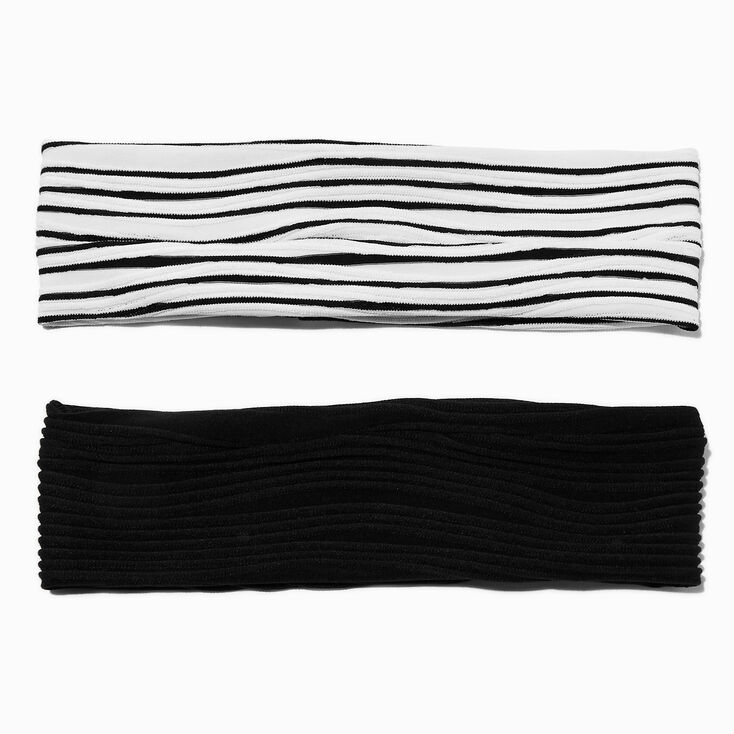 Black &amp; White Striped Flat Headwrap - 2 Pack,