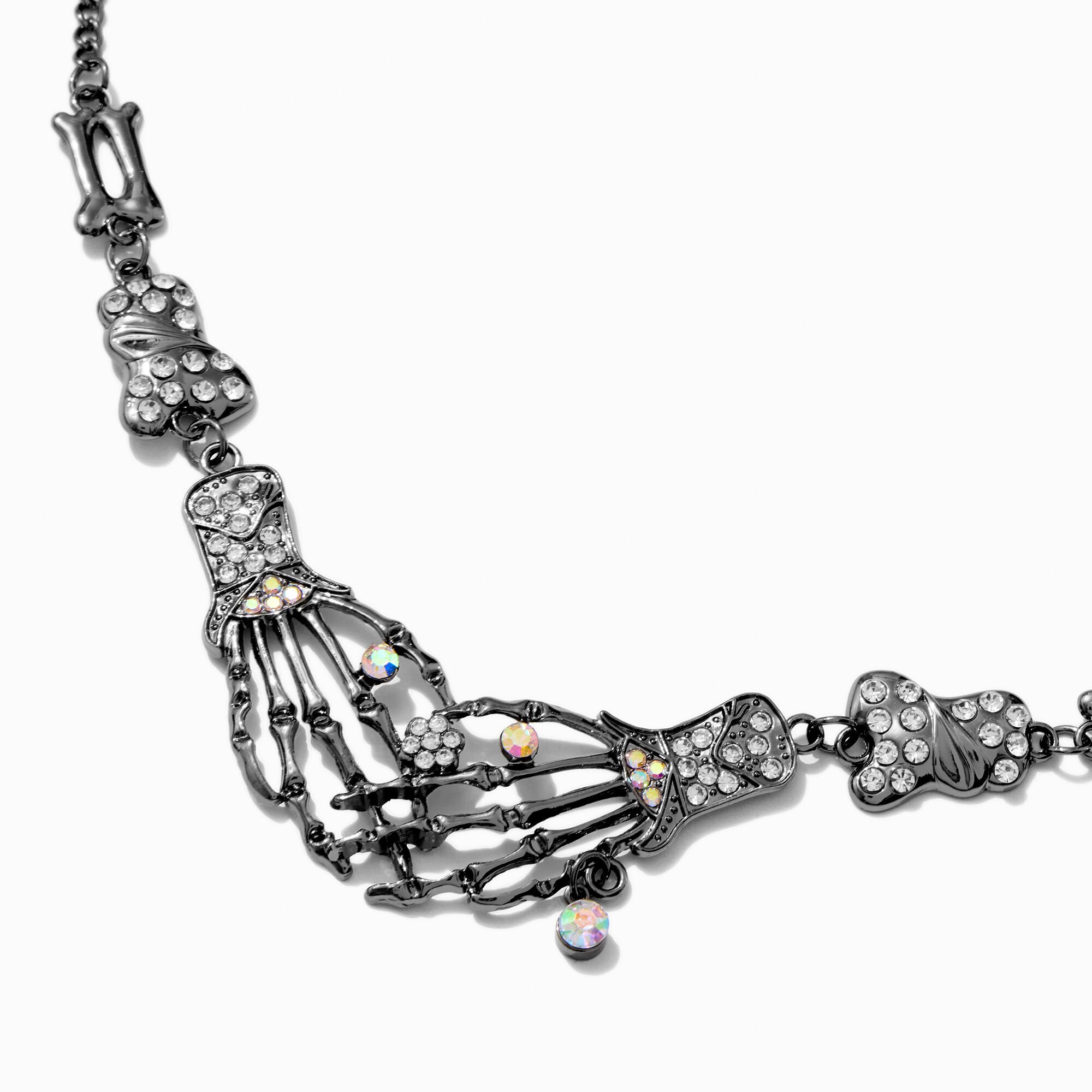 Silver-tone Lover Skeleton Hands Pendant Necklace,