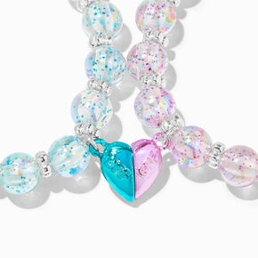 Best Friends Split Heart Glitter Beaded Bracelets - 2 Pack,