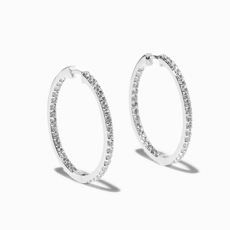 C LUXE by Claire&#39;s Sterling Silver Plated 30MM Cubic Zirconia Hoop Earrings,