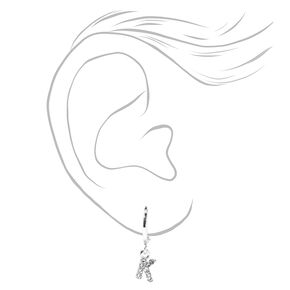 Silver Embellished Initial Huggie Hoop &amp; Stud Earrings - 3 Pack, K,