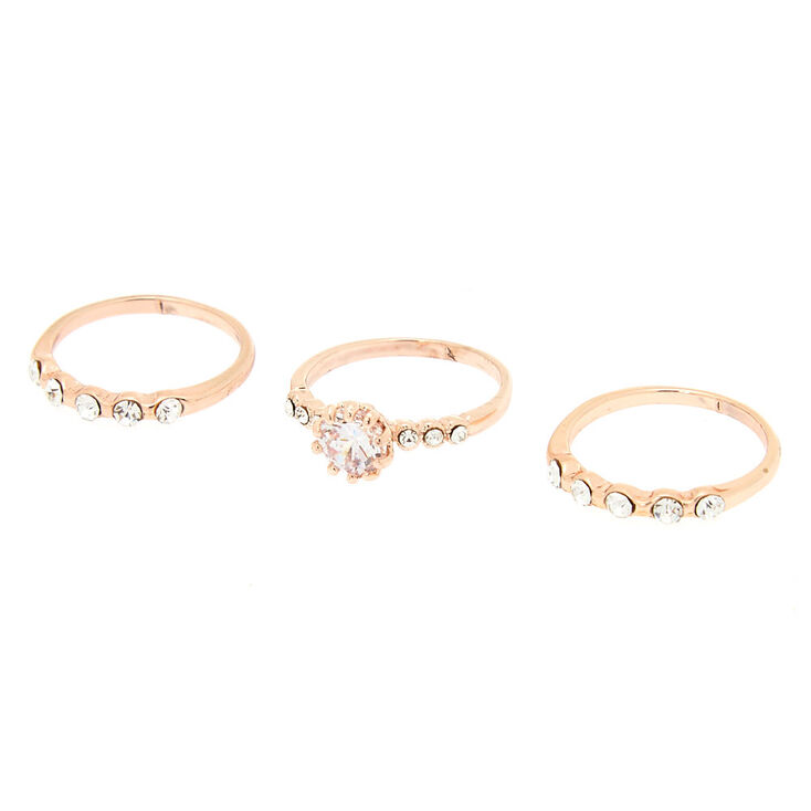 Rose Gold Cubic Zirconia Rings - 3 Pack,