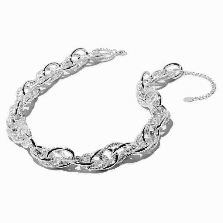 Silver-tone Mega Textured Extended Length Chain Necklace,