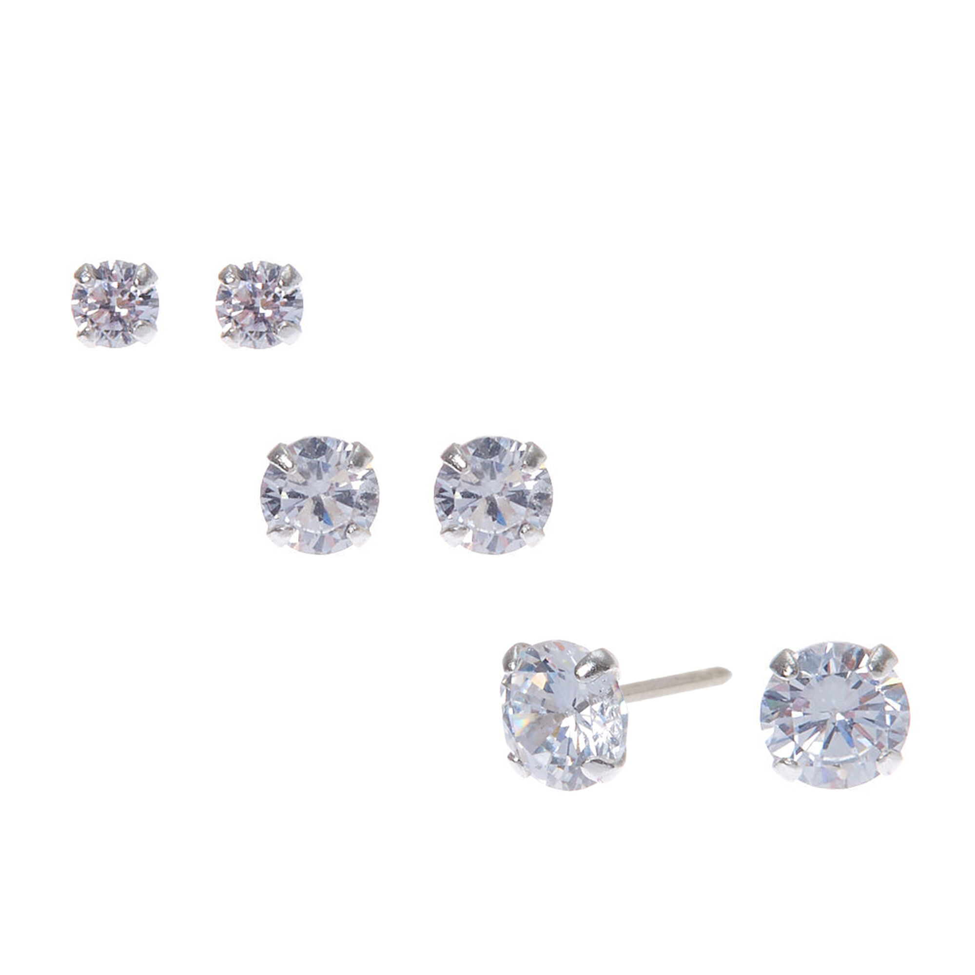 View Claires Cubic Zirconia Round Stud Earrings 3MM 4MM 5MM Silver information