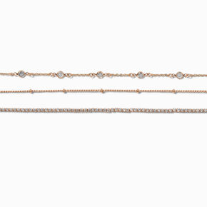 Gold-tone Cubic Zirconia Confetti Chain Bracelets - 3 Pack,