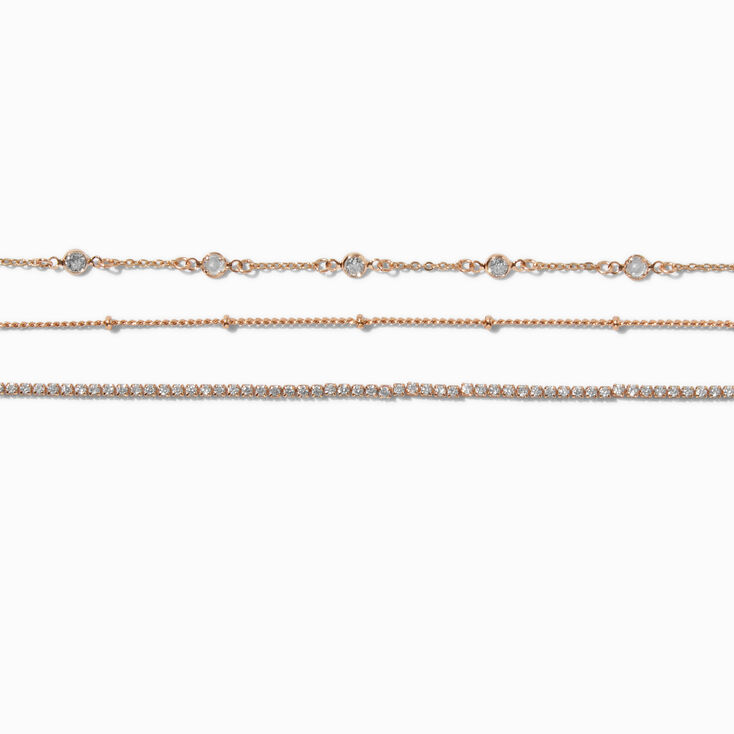 Gold-tone Cubic Zirconia Confetti Chain Bracelets - 3 Pack,