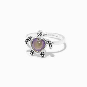 Silver-tone Mood Turtle Heart Ring ,