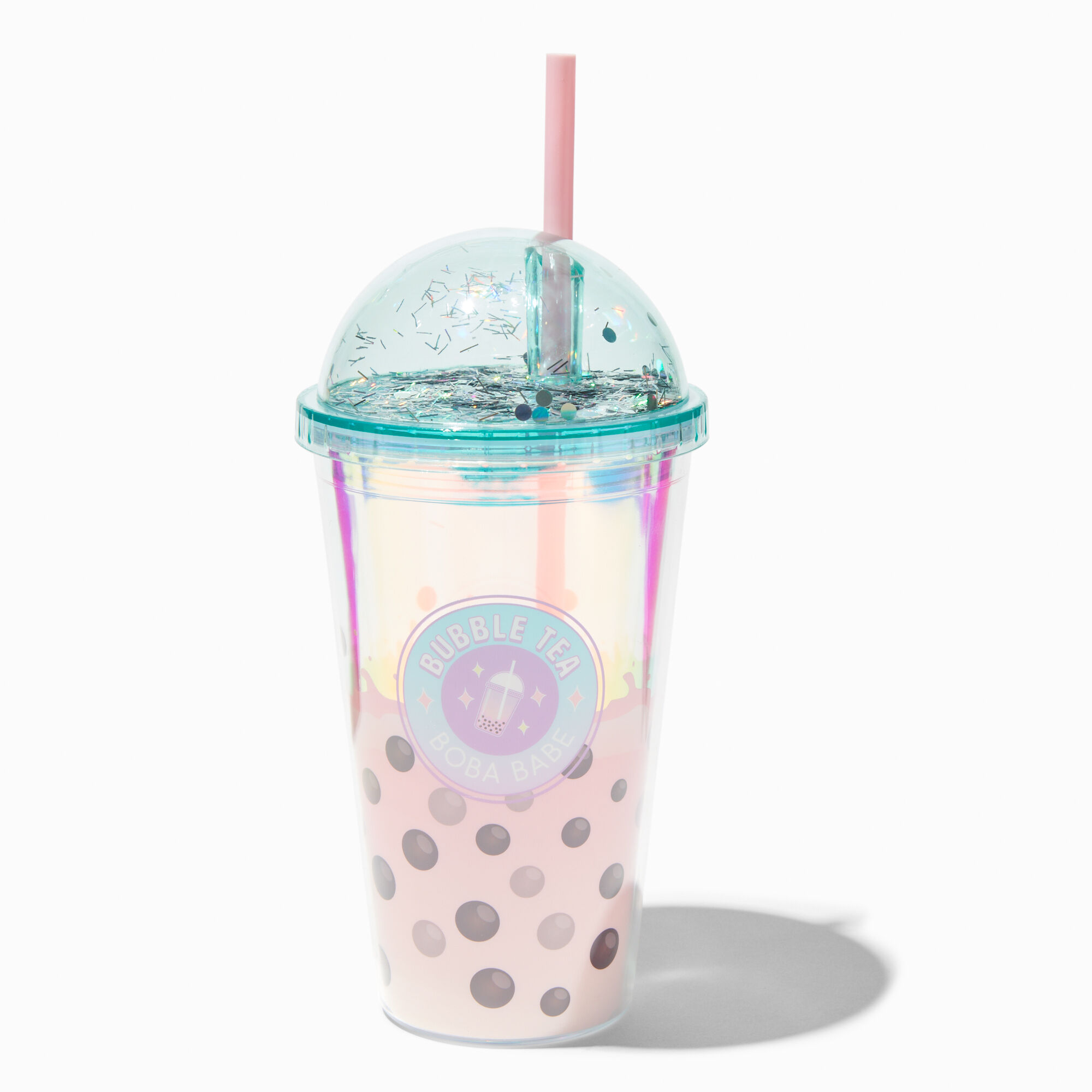 View Claires Boba Tea Design Lidded Tumbler Pink information