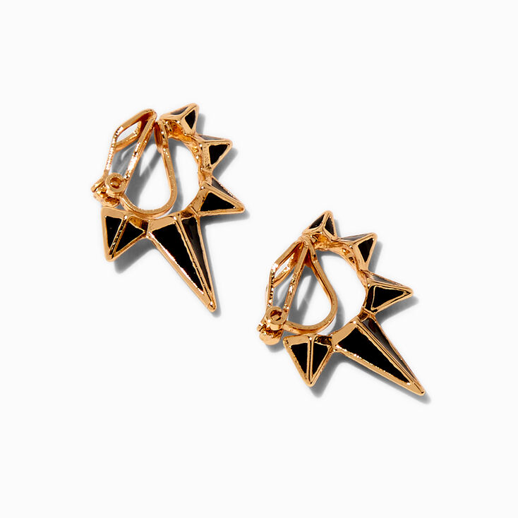 Gold-tone Black Spike 10mm Clip-On Hoop Earrings,