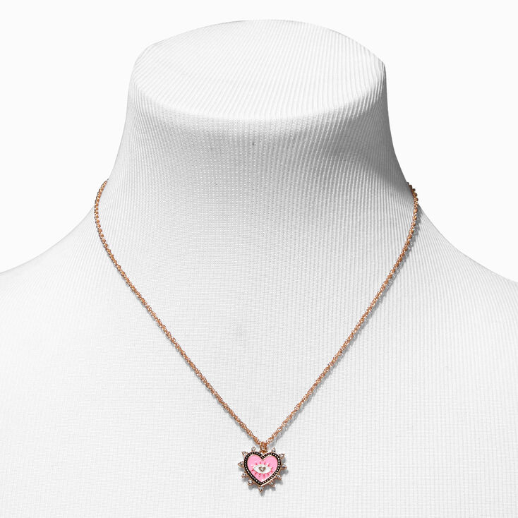 Pink Evil Eye Heart Pendant Gold Necklace,
