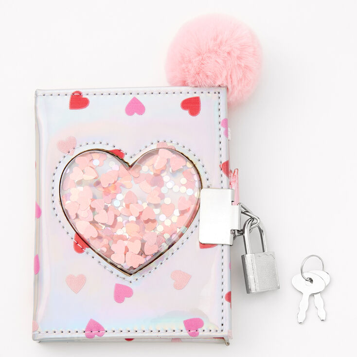 Claire's Carnet à cadenas et stylo à pompon avec cœurs mobiles