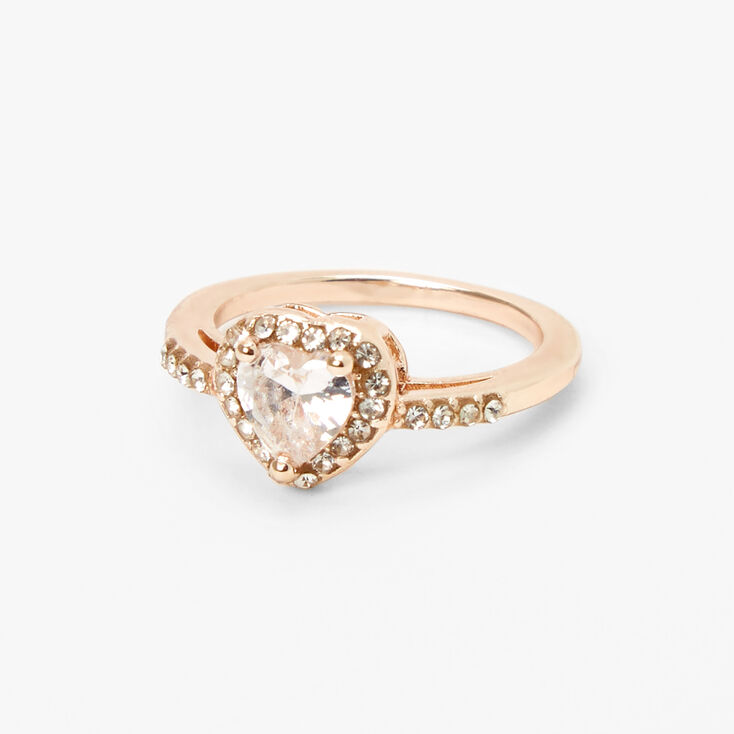 Rose Gold Cubic Zirconia Halo Heart Ring,