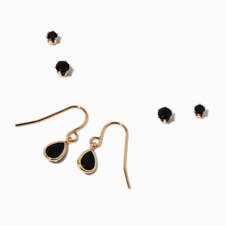 Black Teardrop &amp; Stud Earring Stackables Set - 3 Pack,