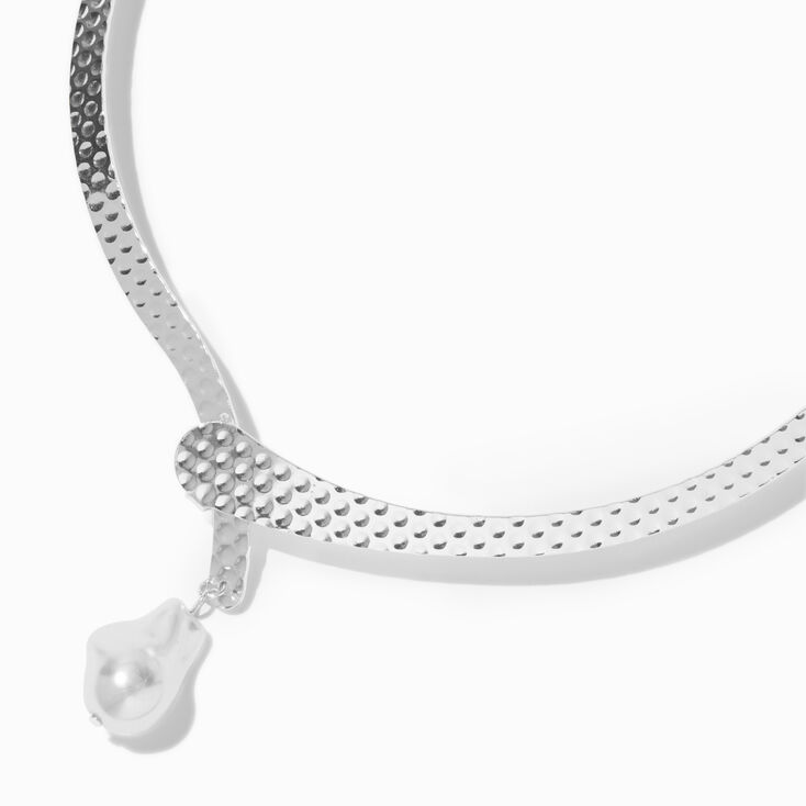 Pearl Charm Textured Silver-tone Collar Necklace,