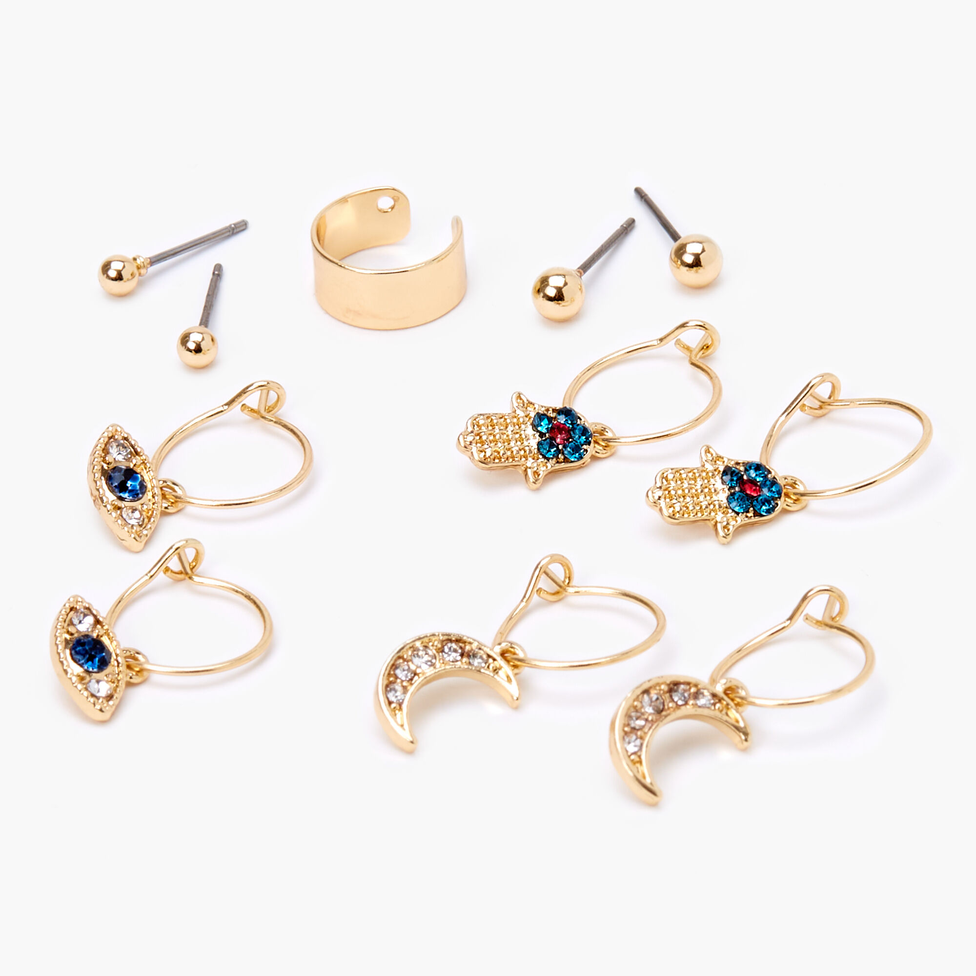 Gold Hamsa Hand Evil Eye Mixed Earrings 6 Pack