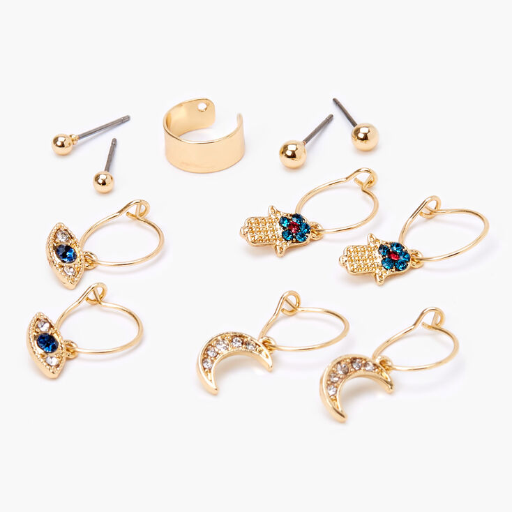 Gold Hamsa Hand Evil Eye Mixed Earrings - 6 Pack,