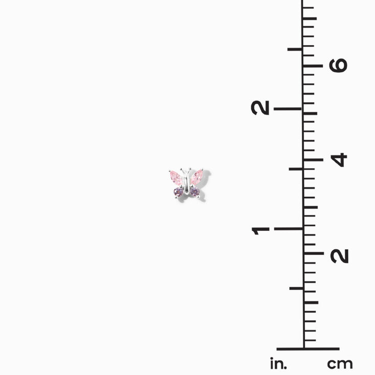 Sterling Silver Pink &amp; Purple Cubic Zirconia Butterfly Stud Earrings,