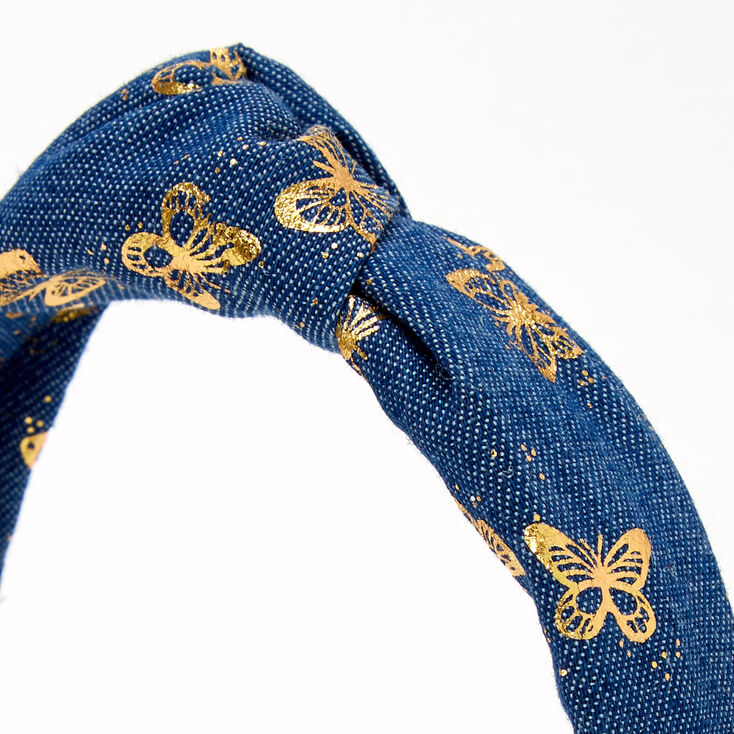 Metallic Butterfly Denim Knotted Headband,
