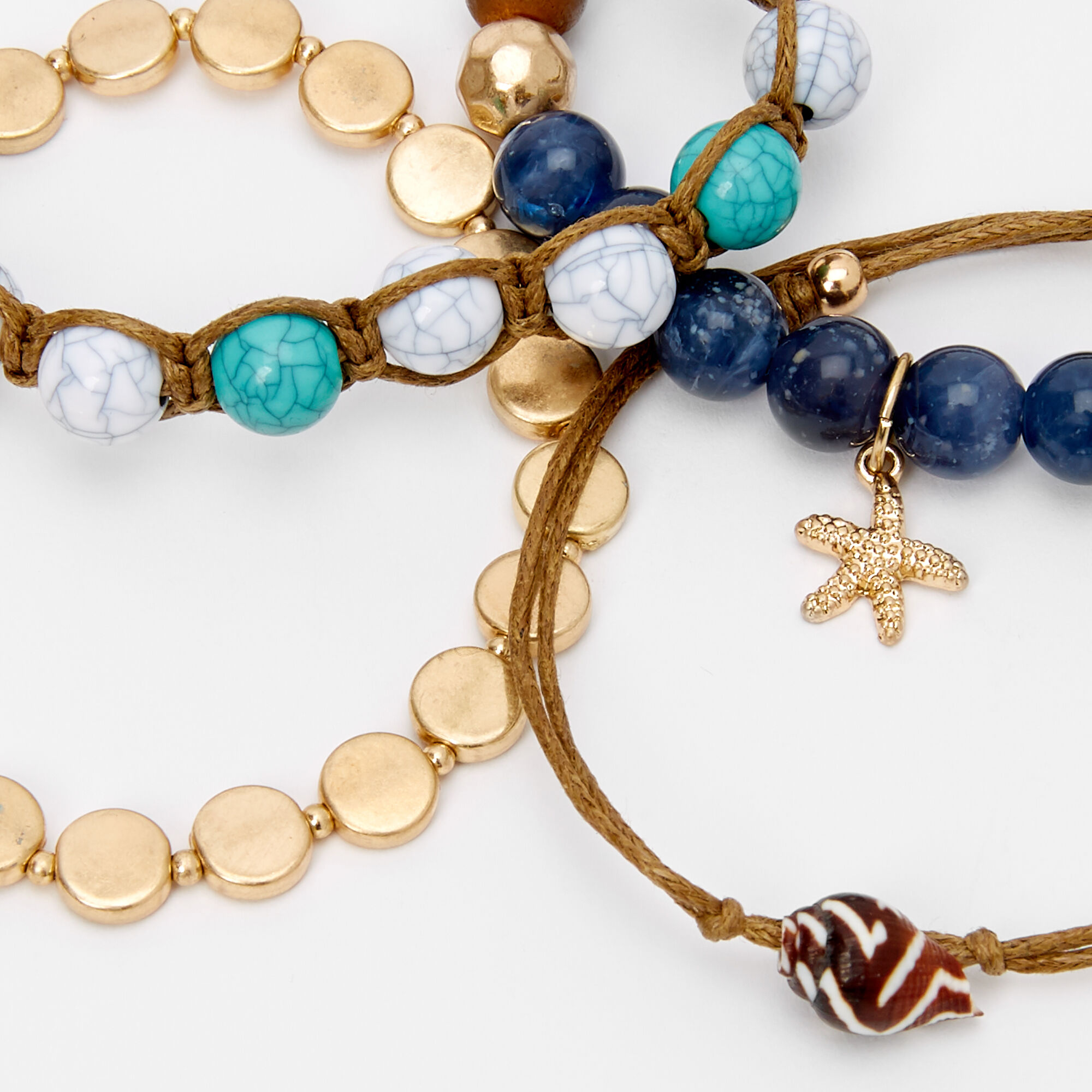 Starfish & Seashell Beaded Bracelets - 4 Pack,
