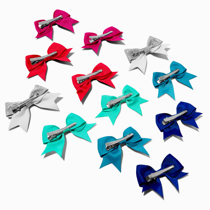 Claire's Club Jewel Tone Mini Hair Bow Clips - 12 Pack