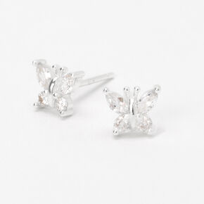 Sterling Silver Cubic Zirconia Butterfly Stud Earrings,