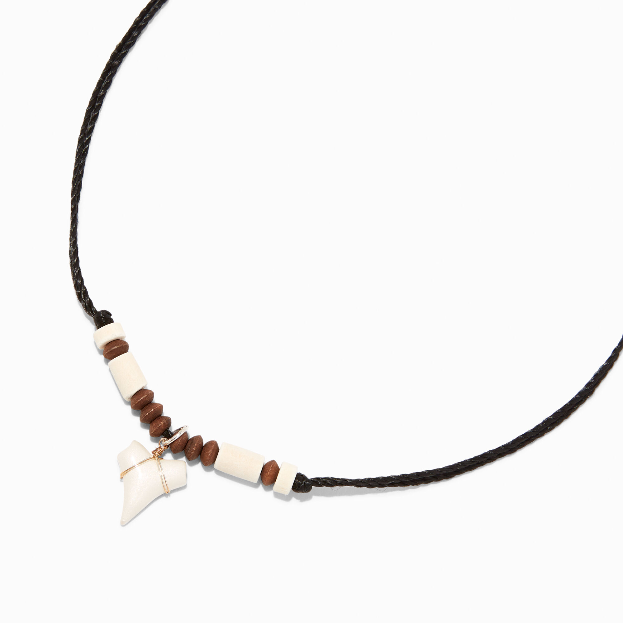 Shark Tooth Necklace with Wood Beads · L1: .75 L2: · MegaTeeth