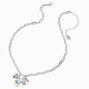 Silver-tone Blue Flower Bow Charm Necklace,