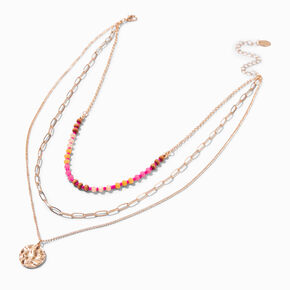 Hammered Gold-tone Disc Beaded Multi-Strand Necklace,