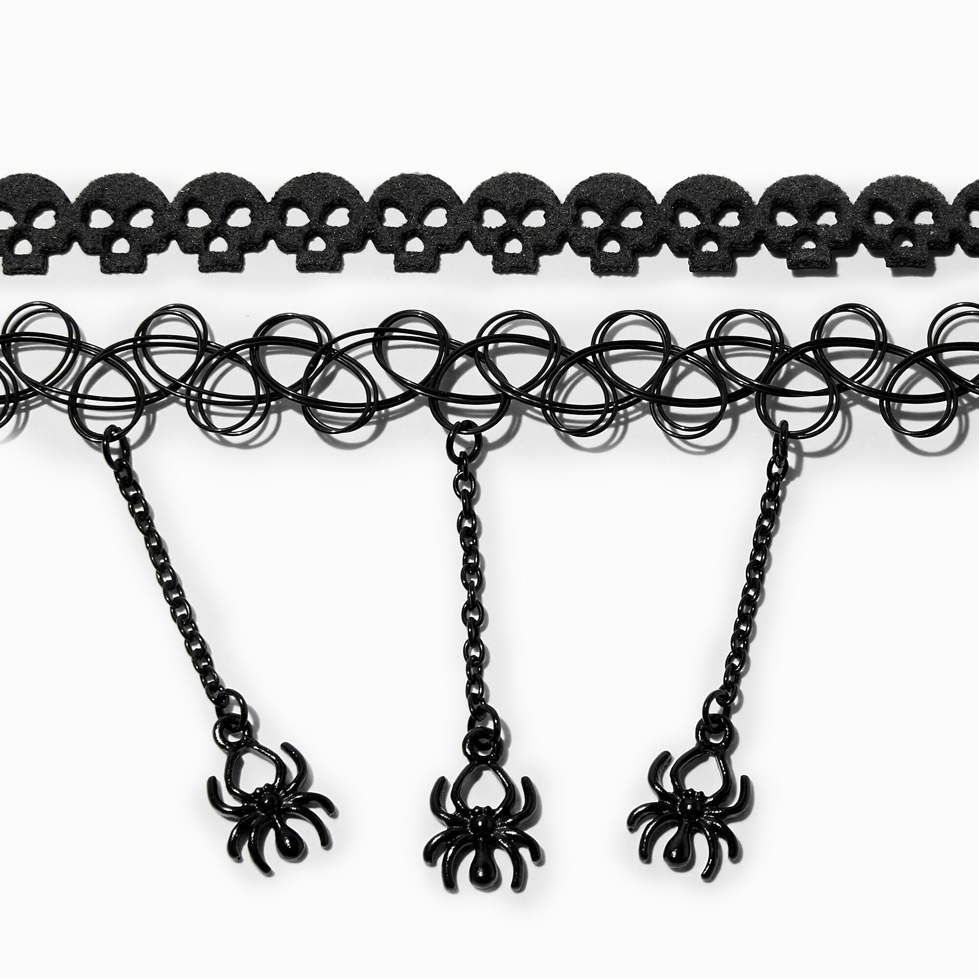 View Claires Skulls Spiders Choker Necklace Set 2 Pack Black information