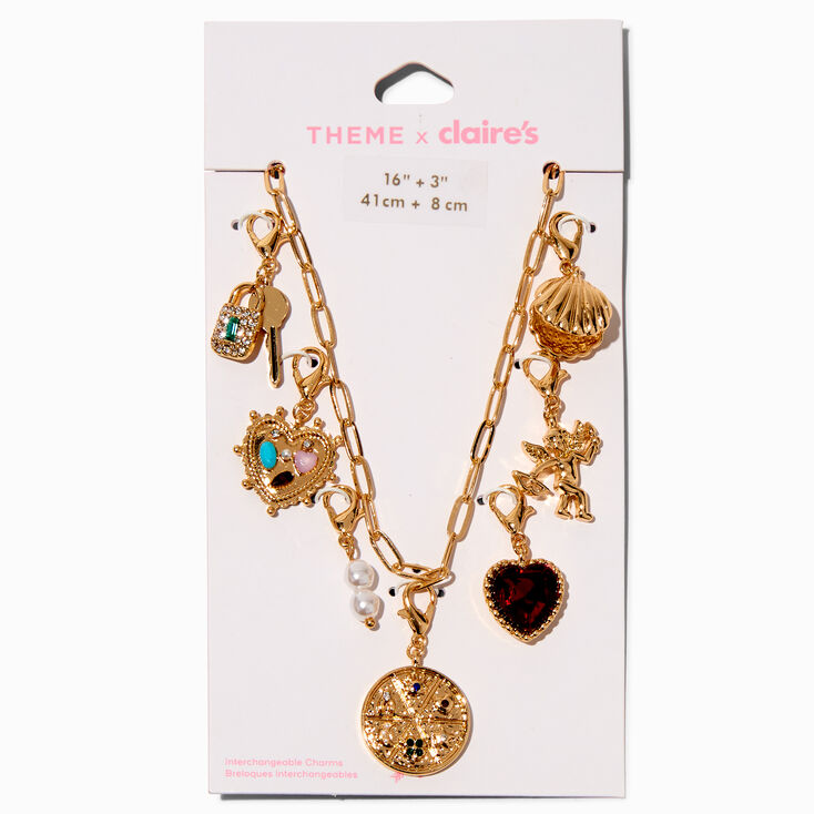 T H E M E x Claire&#39;s Gold-tone Paperclip Chain Gem Charm Necklace,