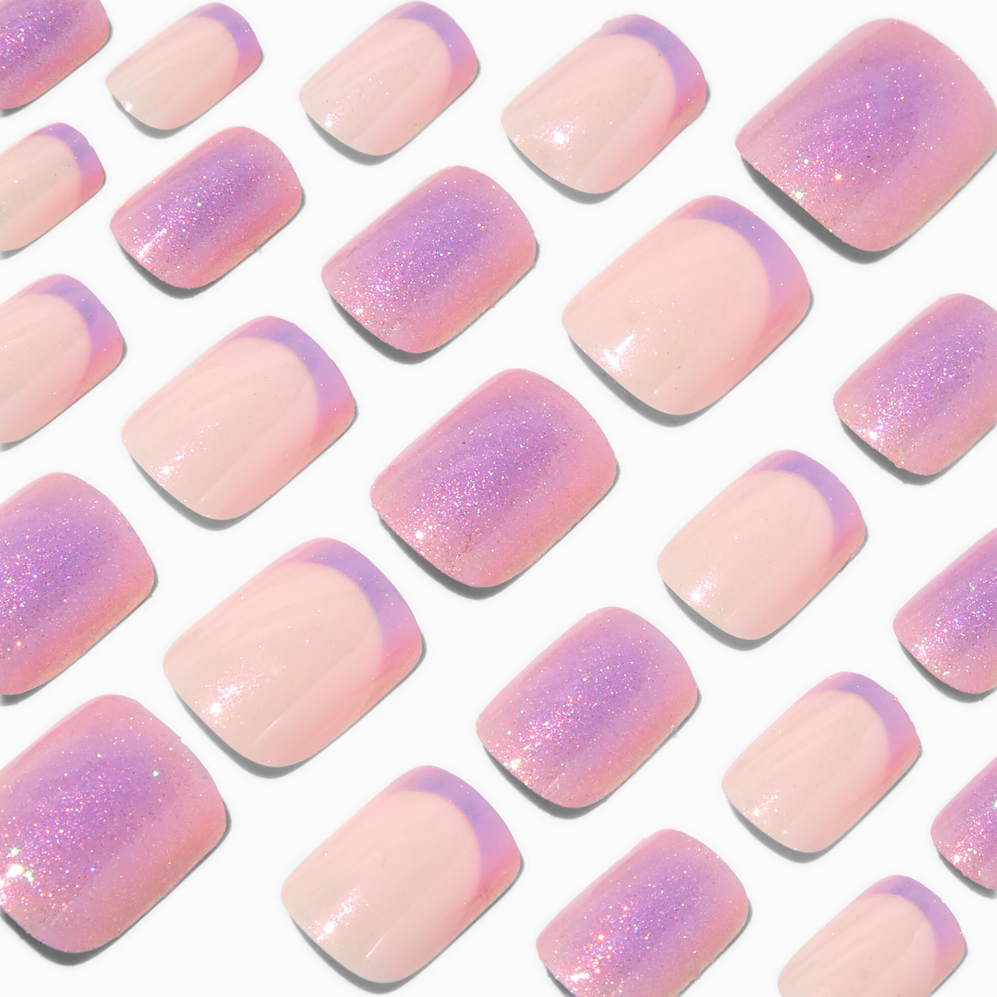 Holographic Glitter French Tip Vegan Faux Nail Set - 24 Pack
